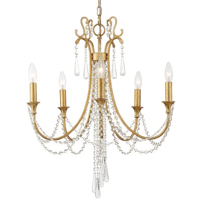 Arcadia 5-Light 29'' Chandelier in Antique Gold with Hand Cut Crystal Crystals