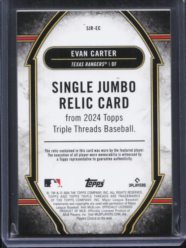 2024 Topps Triple Threads #SJR-EC Evan Carter Jumbo Single Relic #/18 RC - Image 2 of 2