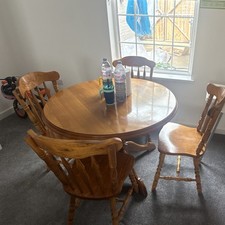 Oval Wood Dining Table & 4 Chairs Set, Brown Medium Wood Tone, Seats 4