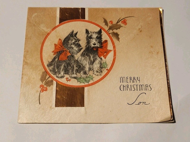 Vintage Christmas Card  Unused Dogs
