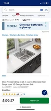 25x22-in Stainless Steel Single Bowl Kitchen Sink Drop-in/Undermount, 18-Gauge🍽