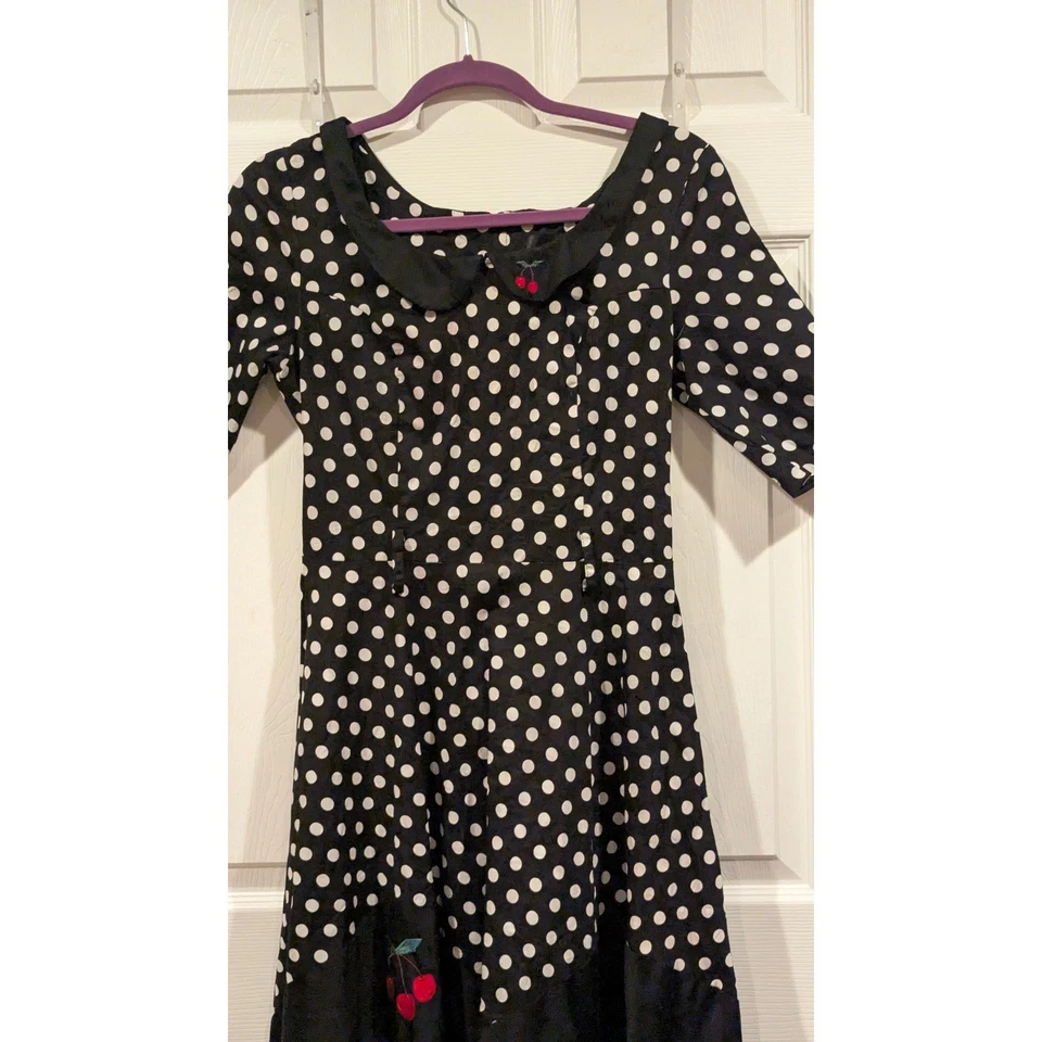 Vestido Columpio Collectif London Negro Lunares Cereza Rockabilly Años 50 Reino Unido 12 Mediano Foto 2 de 4