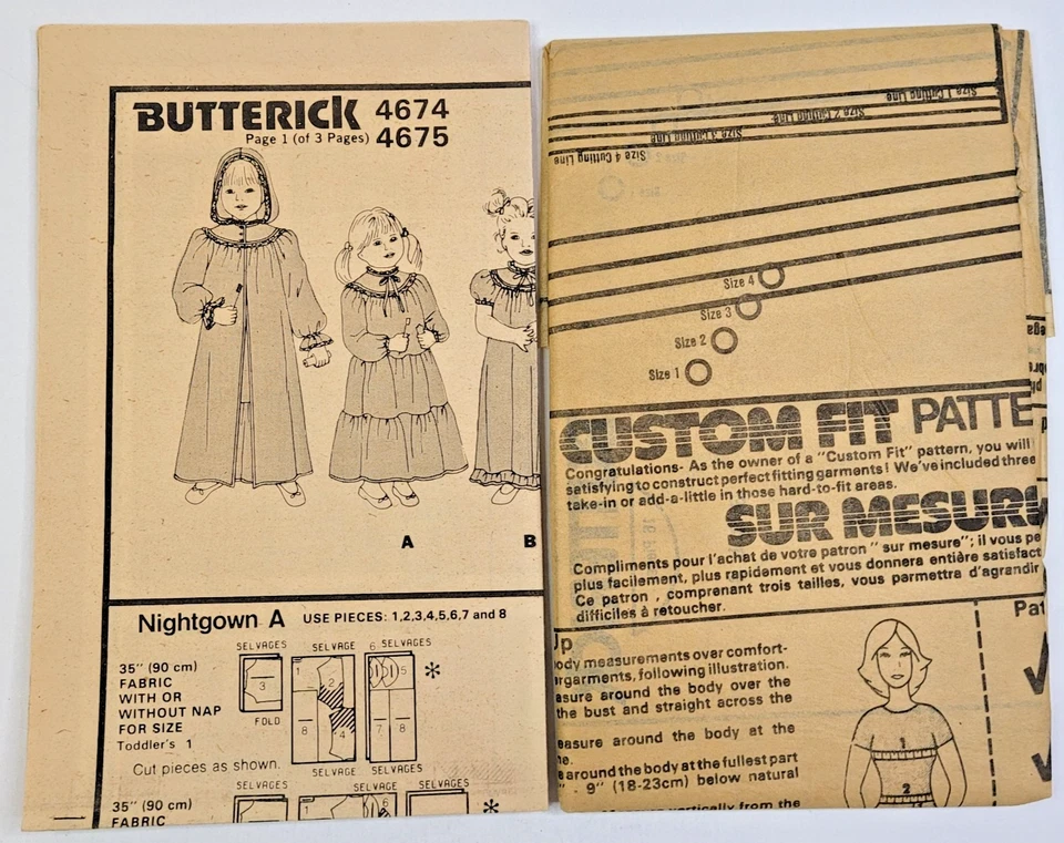 VTG 80s Butterick Sew Pattern 4674 Toddler Nightgown & Robe w/Hood Sz 1-4 UNCUT - Image 3 of 3