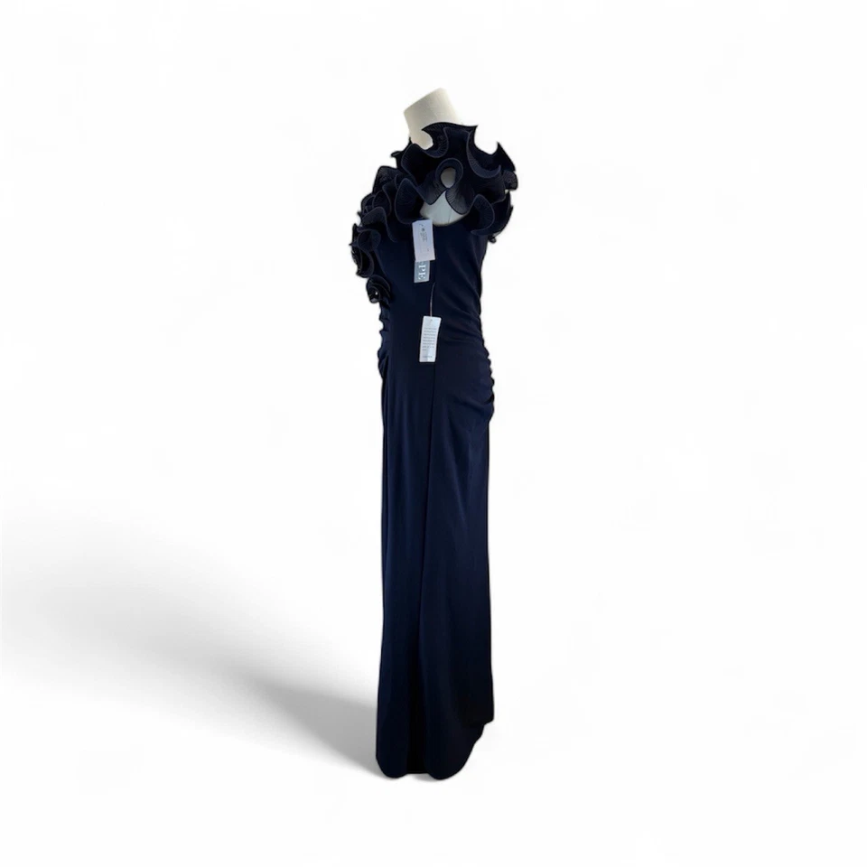 Xscape Anya акваланга креп с плеча шифоновое оборки платье темно-синий размер 4 - Изображение 4 из 4