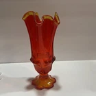 Vintage MCM Fenton Amberina Glass Ruffled Handkerchief Pedestal Vase