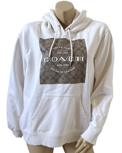 Coach Damen Größe Medium cremeweiß Signatur quadratischer Pullover Hoodie Jacke