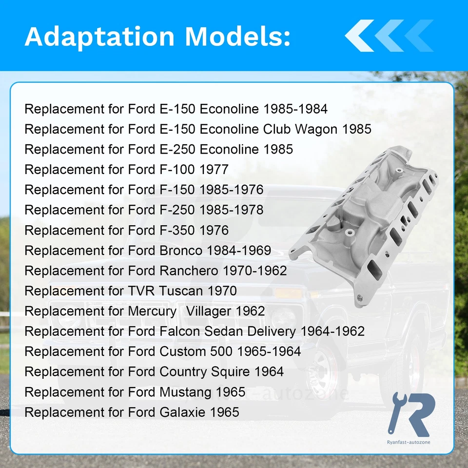 Colector de admisión plano doble para bloque pequeño aluminio Ford SBF 260 289 302 V8 Foto 4 de 4