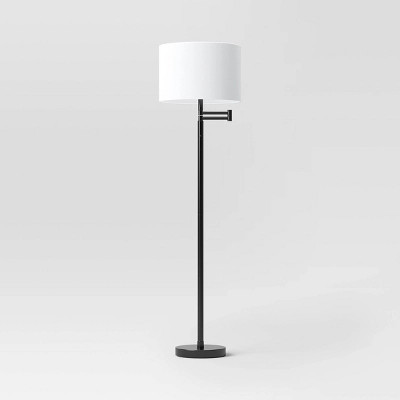 16'' Metal Column Swing Arm Floor Lamp Black/White - Threshold: Adjustable,