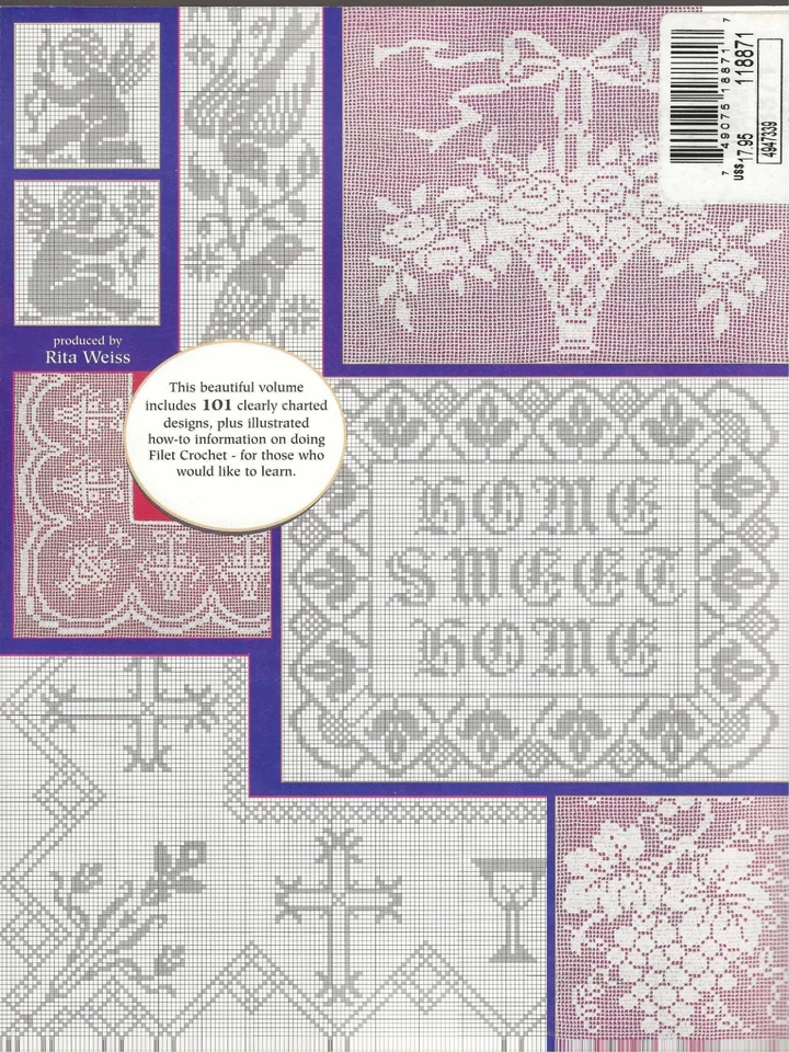 101 Filet Crochet Charts by American School of Needlework #1275 Year 1999 - Image 2 of 4