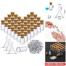 50 Mini Clear Glass Bottles with Cork Stoppers 0.5ml Eye Screws Funnel for