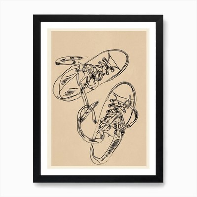 Retro Sneaker Zeichnung 2 Kunstdruck gerahmt Wandbild Poster Leinwanddruck Bild