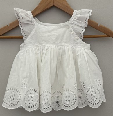 NWT's BabyGap 18/24 White Eyelet Flutter Sleeve Top 100% Cotton Lined