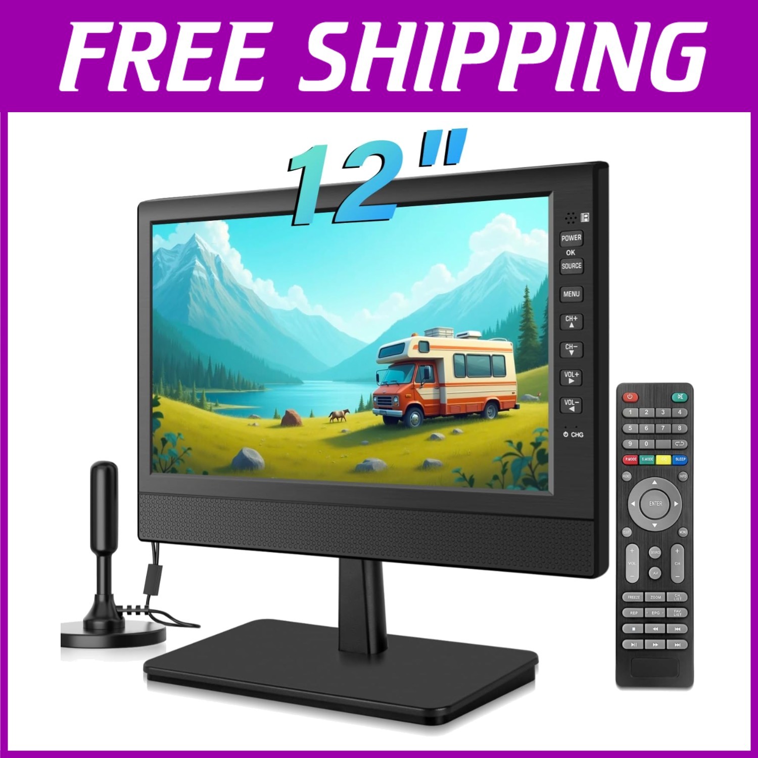 12" Portable Flat Screen TV with HDMI & USB Inputs