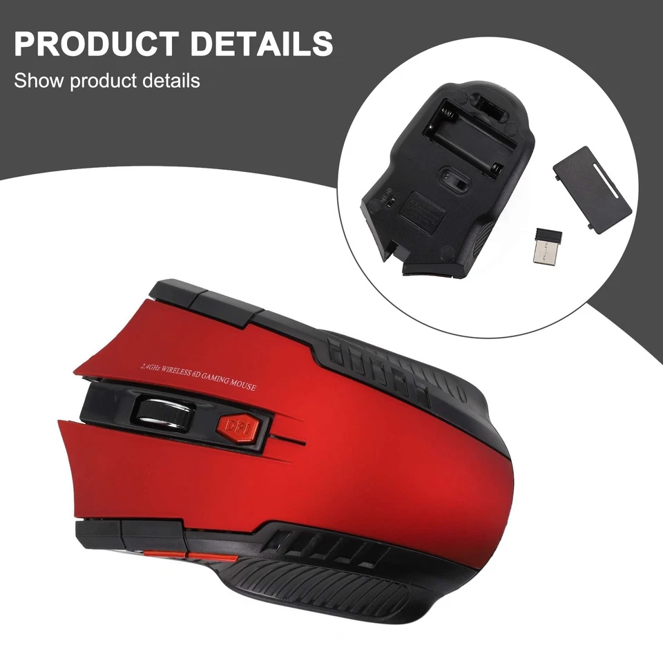 Stylish 2 4GHz Wireless Gaming Mouse with 6 Buttons 1600DPI USB Multiple Colors - Image 3 of 4