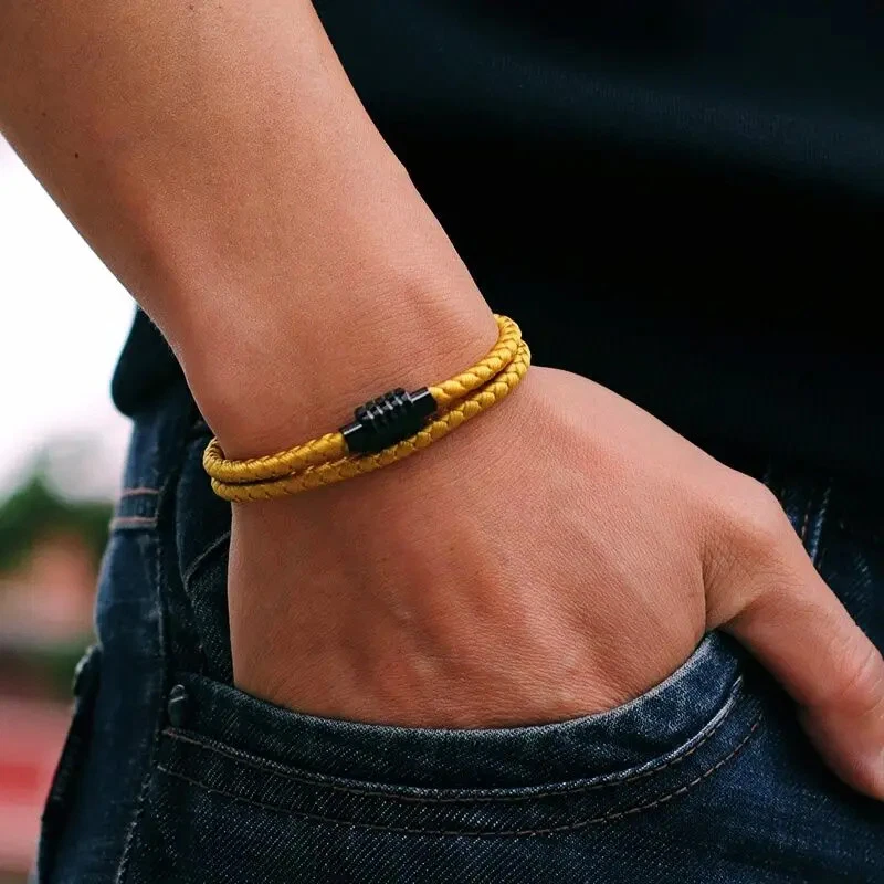 Pulsera de cuerda de quilla de acero inoxidable para hombre con cierre magnético de doble capa joyería moderna Foto 4 de 4