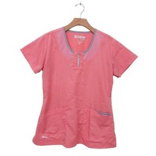 Grey's Anatomy Active Scrub Top Womens Medium Pink Short Sleeve 1/8 Zip Mesh