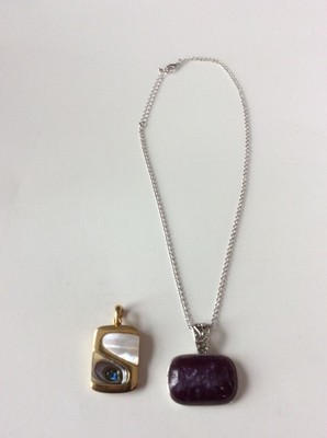 Lia Sophia Pendant Necklace Lot Set Gold Tone Silver Tone Mother of Pearl Purple