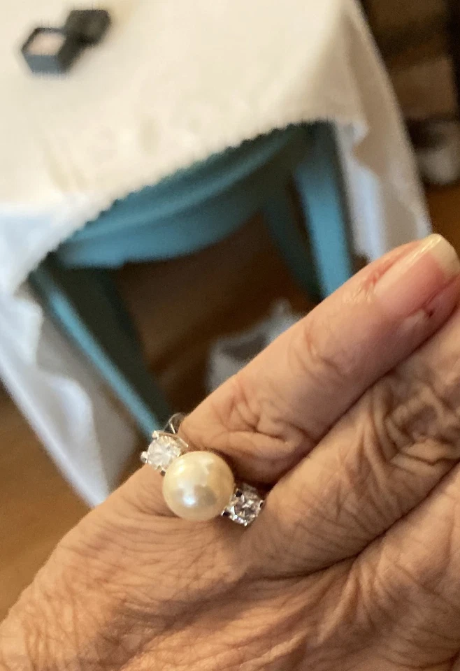 Park Lane Believe Ring Size 7 Silver Tone Pearl Solitaire Cz Accents Signed Euc - Изображение 3 из 4