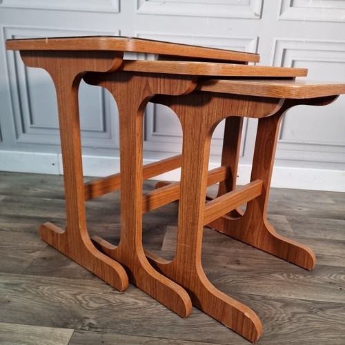 Retro Vintage Mid Century Nest Of 3 Tables - Side Coffee - Teak Effect Formica - Picture 3 of 24