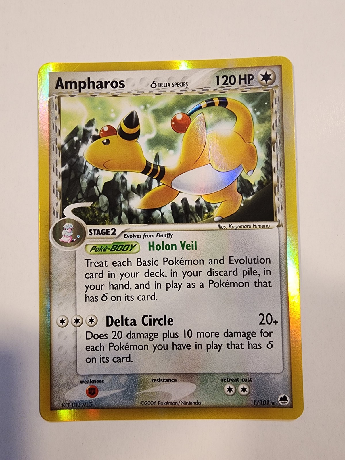 Ampharos (Delta Species) 1/101 Reverse Holo EX Dragon Frontiers Rare NM