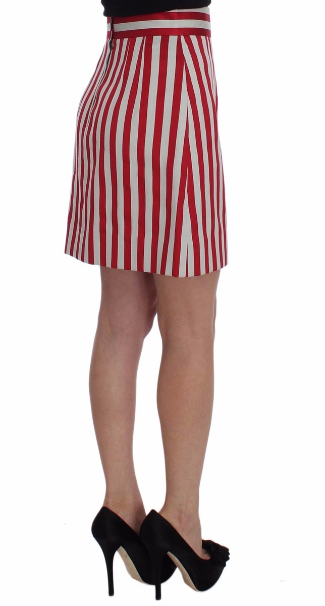DOLCE & GABBANA Skirt Silver Red Striped Above Knees s. IT40