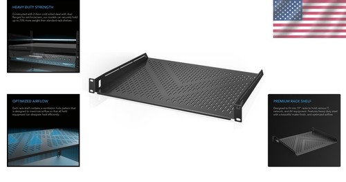 Universal 1U Rack Shelf - 14" Deep, 60lbs Capacity, Compatible with 19" Racks - Picture 2 of 8