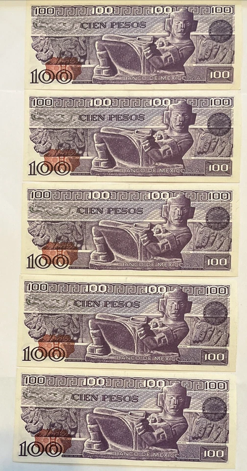 Billetes de 100 pesos México 1981 serie consecutiva sin circular 5 Foto 4 de 4