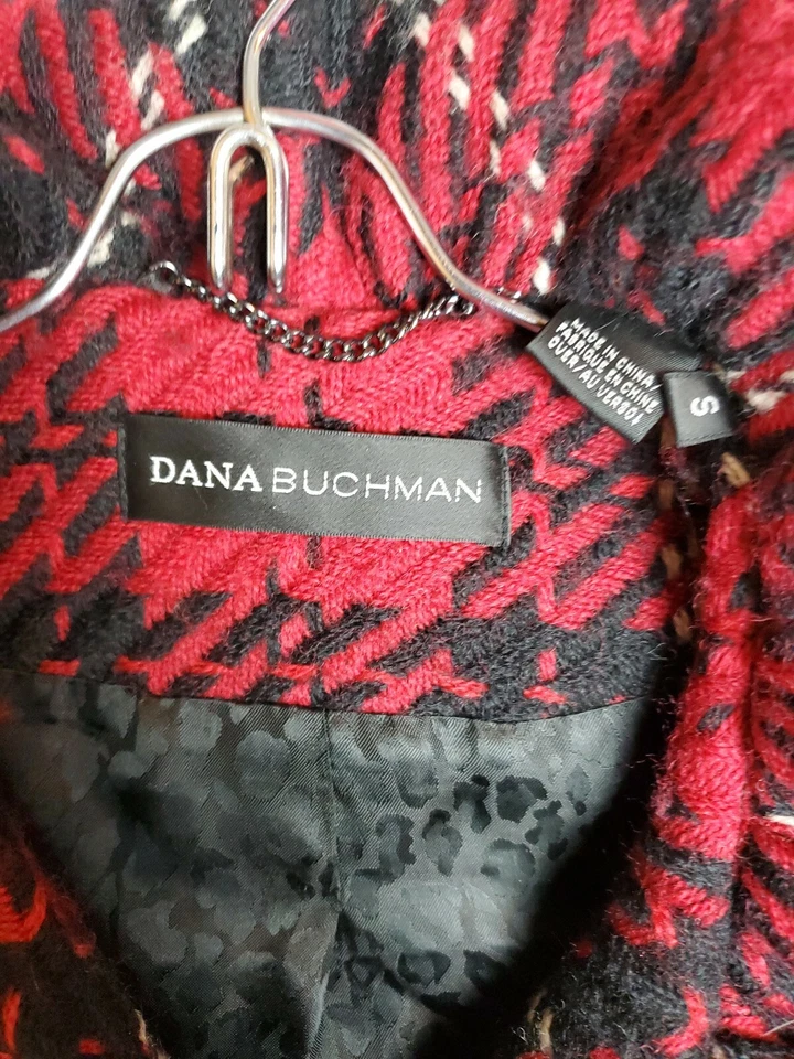 Dana Buchman Women Size S Small Long Red / Black / White  Wool Coat  - Image 4 of 4