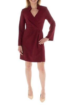 Taylor Women's Long Sleeve Pleated Collared Dress In Burgundy Size 10