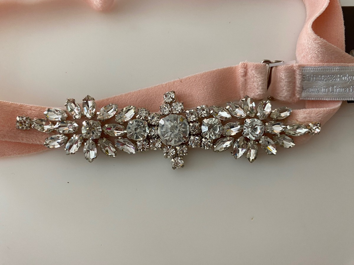 NWT JENNY YOO Mischka BRIDAL BELT RHINESTONES Blush WEDDING 