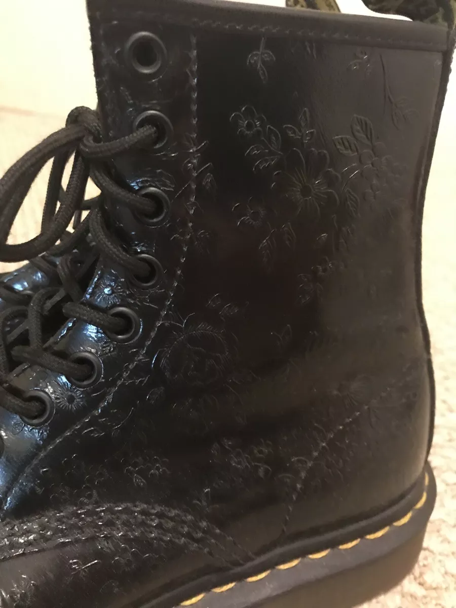 Dr Martens Women's 1460 Pascal AirWair Size 5 Black Leather Floral Emboss Boots