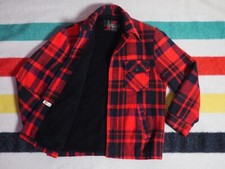 VTG 60s 70s SEARS Buffalo Plaid Red Black Wool Blend Lined Button Jacket Shirt M
