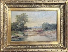 Dipinto ad olio Karl Sattelmair Riverscene firmato Germania 24,8 x 36,2 cm in...
