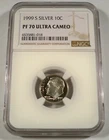 1999-S 10c SILVER NGC PF70UCAM PROOF ROOSEVELT DIME ULTRA CAMEO PR 70