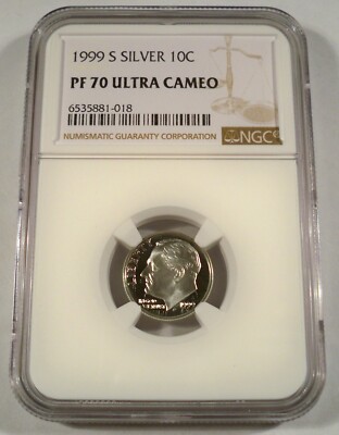 1999-S 10c SILVER NGC PF70UCAM PROOF ROOSEVELT DIME ULTRA