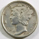 1939 P Mercury Dime Almost Uncirculated 90% AU / BU
