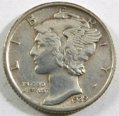 1939 P Mercury Dime Almost Uncirculated 90% AU / BU