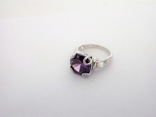 Vintage Sterling Silver  Dark Faceted Amethyst Gem Filigree Fluted Ring Size 10