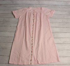 Vintage Women's Housecoat Dress Robe Size S Pink Roses Lace 1960's Dotted Swiss