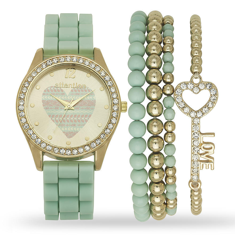 Attention Ladies' Gold Silver Fashion Watch & Bracelet or Band Set, Pick