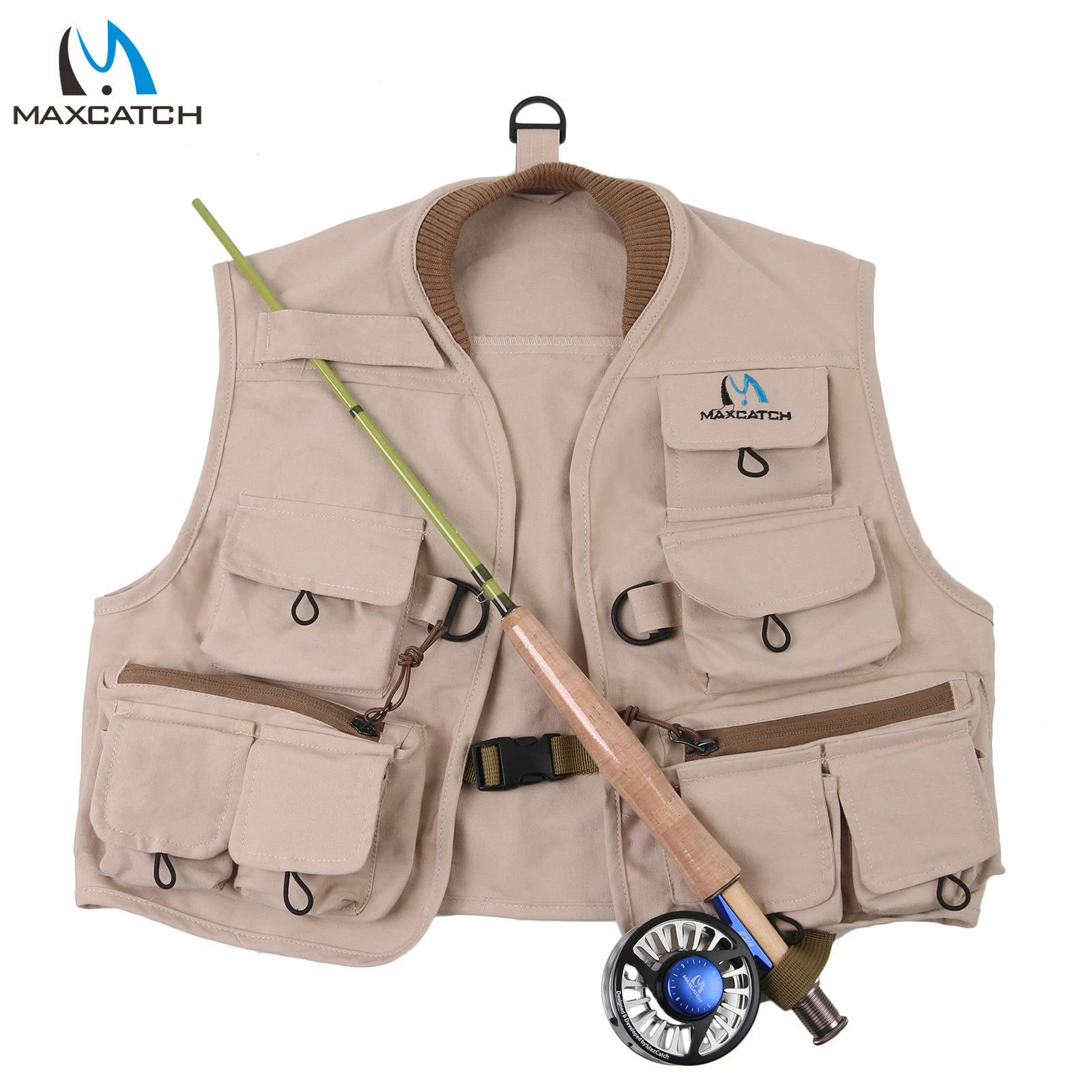 Veste de pêche à la Mouche pour Enfant 100%Coton Sport d'extérieur Veste Khaki