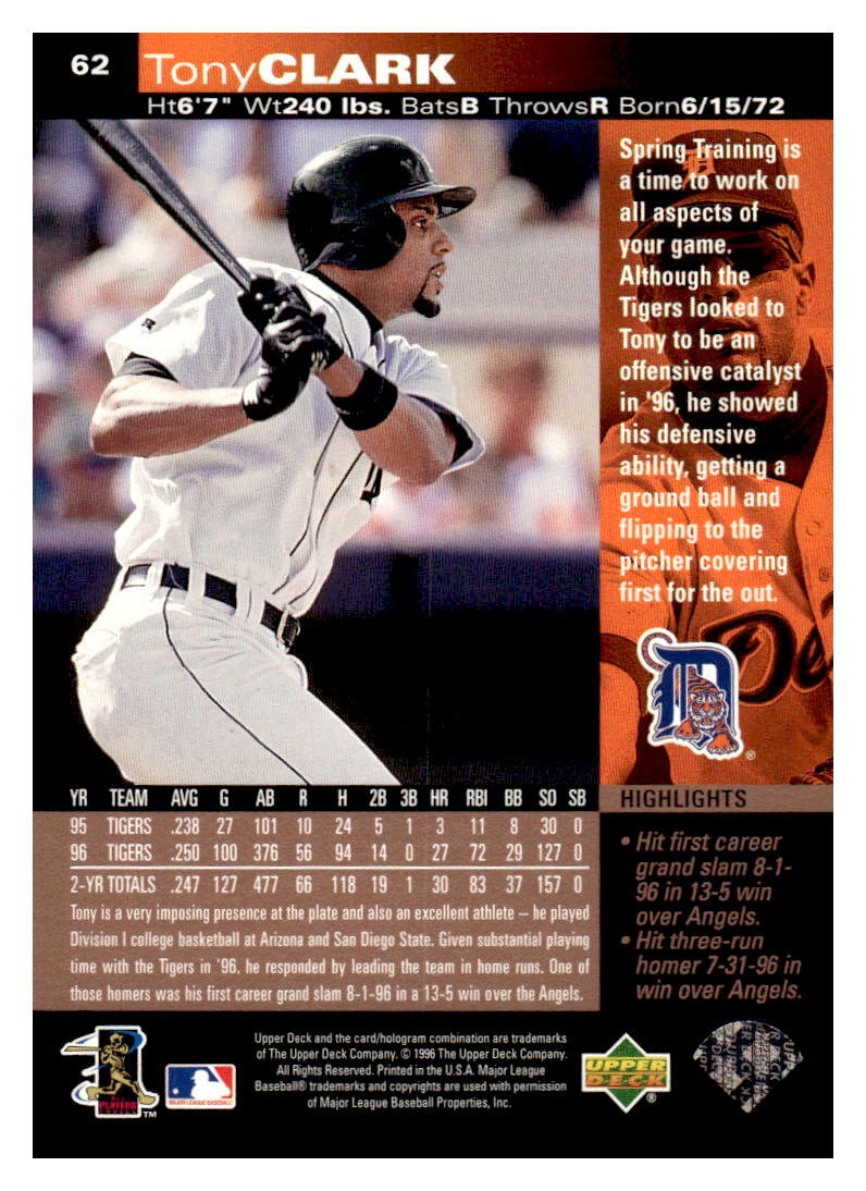1997 Upper Deck #62 Tony Clark Detroit Tigers Baseball EX | eBay