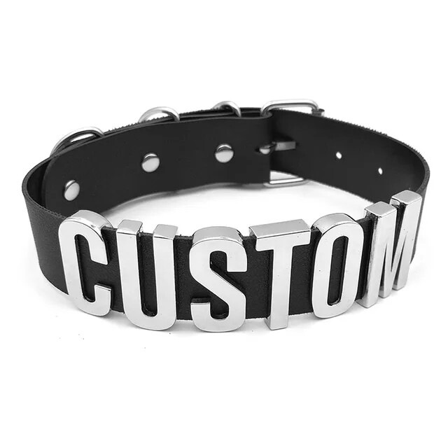 Black Wide Leather Choker Collar Custom Name Letter Necklaces For Women Black wide leather choker collar custom name letter necklaces for women