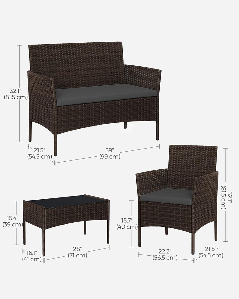 SONGMICS Garden Furniture Sets, Polyrattan Outdoor Patio Brown + Dark