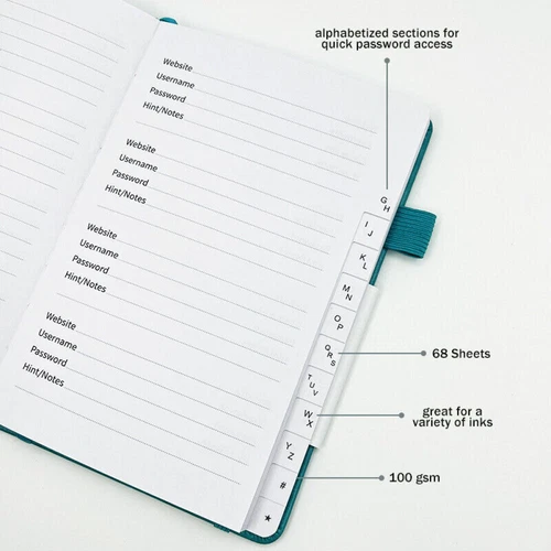 Password Book Hardcover Journal Notebook Internet Address & Password Organizer - Picture 6 of 19