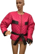 Vintage 90s Florence Cromer 100% Quilted Pink Italian Leather Jacket Size 6