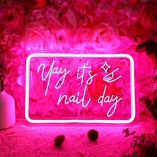 Yay It's Nail Day Neon Sign Pink LED Light Sign Letter Salon Beauty Makeup Room