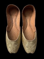 Pakistani Ethnic Traditional Women Khussa Flat Shoes Juti With Gold tilla Work