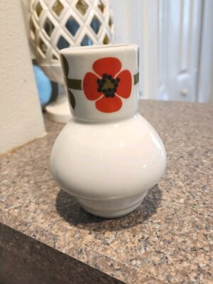 Japan Vintage 5  Porcelain Saki Decanter / Carafe Orange Flower Vase Asian Decor