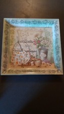 Square Green Flower Portrait Plastic Dish